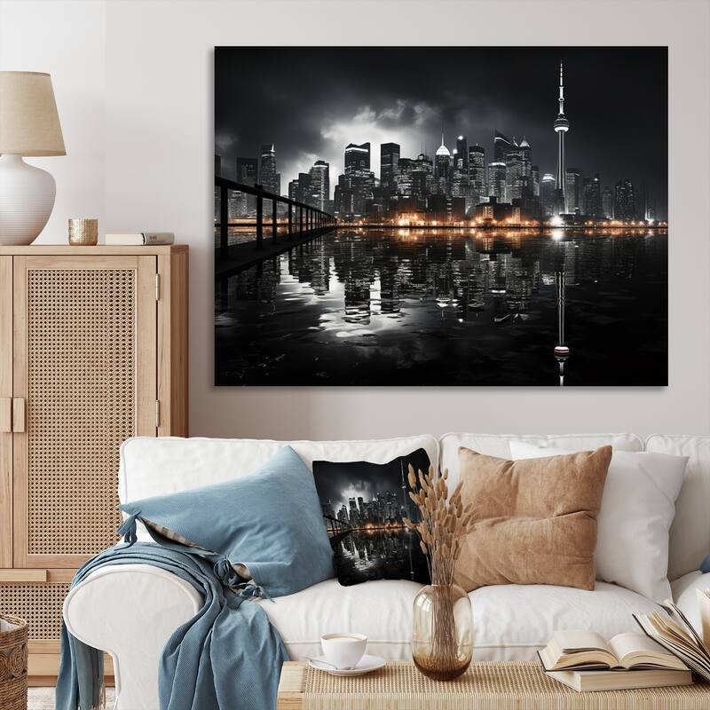 Designart "Canada Cityscape Noir I" Canada Canvas Art Print Bed Bath